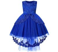 BUNNY LULU Filles Robe inclinée épaule Demoiselle d’honneur Mariage Princesse Arc des Enfants Bal d’Anniversaire soirée Spectacle Lavande al Ginocchio（Blu ，5-6 Anni）