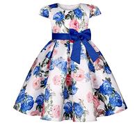 BUNNY LULU Filles Robe inclinée épaule Demoiselle d’honneur Mariage Princesse Arc des Enfants Bal d’Anniversaire soirée Spectacle Lunghezza e Ginocchiere(Blu, 5-6 Anni)