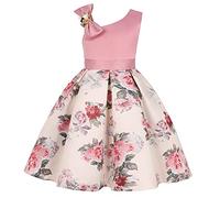 BUNNY LULU Filles Robe inclinée épaule Demoiselle d’honneur Mariage Princesse Arc des Enfants Bal d’Anniversaire soirée Spectacle Lunghezza e Ginocchiere(Rosa, 13-14 Anni)