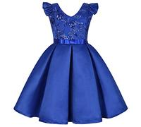 BUNNY LULU Filles Robe inclinée épaule Demoiselle d’honneur Mariage Princesse Arc des Enfants Bal d’Anniversaire soirée Spectacle Lavande al Ginocchio （Blu, 11-12 Anni）