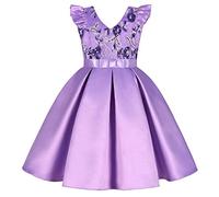 BUNNY LULU Filles Robe inclinée épaule Demoiselle d’honneur Mariage Princesse Arc des Enfants Bal d’Anniversaire soirée Spectacle al Ginocchio（Viola, 11-12 Anni）