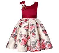 BUNNY LULU Filles Robe inclinée épaule Demoiselle d’honneur Mariage Princesse Arc des Enfants Bal d’Anniversaire soirée Spectacle Lunghezza e Ginocchiere（Rosso, 5-6 Anni）