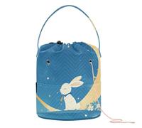 Bunny on Crescent Moon Art Crochet Storage Crochet Project Bag Borsa da viaggio portatile per forniture artistiche Forniture per maglieria