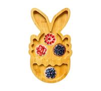 Bunny Plates - Natural Wood, 28x15.7cm, Wooden Tableware, Snack Serving Dish | Cute Divided Plate, Easter Tray For Snacks, Candies, Fruit, Nuts, Pistachios, Cherries, Travel, Christmas, Birthday