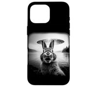 Bunny Selfie with UFO Funny Black & White Graphic Vintage Custodia per iPhone 16 Pro Max
