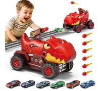 BunnyJOY Spielzeugautos Set Jungen Kinder 3-6 Jahre mit Rennbahn, Auto Spielzeug, Monster Truck & Dinosaurier, Autotransporter Fahrzeug, Geschenk für Jungen (Rot)