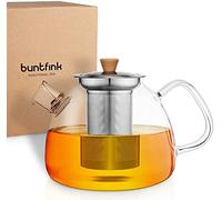 buntfink® Teiera in vetro TeaPot con filtro per 1300 ml I Teiera in vetro con filtro in vetro borosilicato I Teiera con filtro e filtro rimovibile in acciaio inox