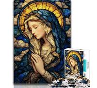 Buntglas-Puzzle „Jungfrau Maria“, 1000 Teile, für Erwachsene und Jugendliche, hilft dem Gehirn, süchtig machendes Spielzeug zu trainieren, um Geduld zu fördern, geeignet für Paare, 38x26cm