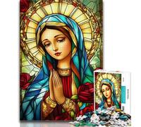 Buntglas-Puzzle mit der Jungfrau Maria, 1000 Teile für Erwachsene, Lernspiel, Herausforderung, Spielzeug, Wanddekoration, einzigartige Geburtstags- und Weihnachtsgeschenke, 38x26cm
