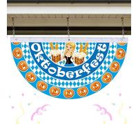 Bunting Flags, Oktoberfest Blue Bavarian Pleated Half Fan Banner Decor