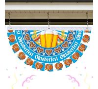 Bunting Flags, Oktoberfest Blue Bavarian Pleated Half Fan Banner Decor
