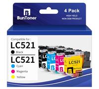 BunToner LC521 compatibile con Brother LC521 per Brother DCP-J1260W J1310DW J1313DW J1360DW J1460DW, confezione da 4