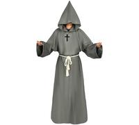 BuntWunder Costume da Monaco Medievale, Frate Accappatoio Medievale, Saio Cappuccio Vestito da Monaco, Sacerdote Rinascimentale con Adesivo Cicatrici Halloween Abito con Cappuccio Frate (Grigio, M)