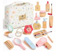 BuntWunder Set Trucchi Bambina in Legno Finti, 25 Pezzi Set di Trucchi e Parrucchiere in Legno, Finto Trucco con Trousse Cosmetici e Elastici, Montessori Giochi di Ruolo, Regalo Bimba