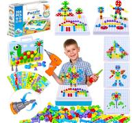 BUOAZR Costruzioni per Bambini Mosaico Puzzle 3D 224 PCS, Giocattolo Costruzioni Montessori Valigetta con Elettrici per Trapano, Educativi Creativi, Giocattolo Puzzle Dinosauri per Bambini 3 4 5 Anni