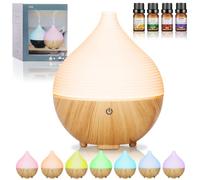 BUOAZR Diffusore di Oli Essenziali, 160ml Diffusore di aromi, Spegnimento Automatico Senza Acqua e 7 Colori LED con 4x10ml Oli Essenziali Diffusori, Ultrasuoni Umidificatore per Casa, Ufficio, Spa