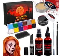 BUOAZR Effetti Speciali Di Halloween Makeup Set, Plasma Coagulato+Spray di Sangue Finto+Sangue Finto+Vernice Per Il Corpo Viso+Cera Per Cicatrici+Spugna Per Graffiare+Spazzola+Spatola+Rossetto nero