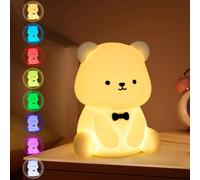 BUOAZR Luce Notturna Bambini, Luce Calda Dimmerabile Progressive&Luce a 8 Colori, Lampada da Comodino Ricaricabile USB, Luce notturna in silicone dell'orsetto BPA Free, Luce Notturna Portatile