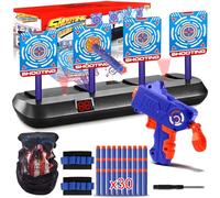 BUOAZR Obiettivo bersaglio per nerf, 4 bersaglio elettrico con luce e suoni, auto reset bersaglio giochi giocattolo con 30 freccette in schiuma, set di accessori, giocattolo per 6 7 8 9 10 anni