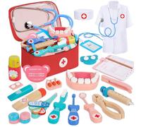 BUOAZR Valigetta da dottore per bambini, giocattolo dentista, set da 27 pezzi con vero stetoscopio, termometro, camice medico, borsa portatile, imitazione e regalo per bambini dai 3 anni in su