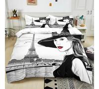 Buohwiwe Copripiumino Matrimoniale Donna Parigina 230x220 cm King Size Microfibra Ultra Morbida Set Copripiumino Dipinto a Mano Biancheria da Letto Reversibile Copri Piumino con Federe a.2488