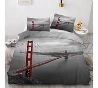 Buohwiwe Copripiumino Matrimoniale Golden Gate Bridge, USA 250x200 cm Microfibra Ultra Morbida Set Copripiumino Architettura Biancheria da Letto Reversibile Copri Piumino con Federe a.3427