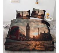 Buohwiwe Copripiumino Matrimoniale Londra 220x240 cm Microfibra Ultra Morbida Set Copripiumino Città Moderna Biancheria da Letto Reversibile Copri Piumino con Federe a.6032