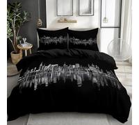 Buohwiwe Copripiumino Matrimoniale Nero 250x200 cm Microfibra Ultra Morbida Set Copripiumino New York Biancheria da Letto Reversibile Copri Piumino con Federe a.3595