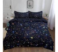 Buohwiwe Copripiumino Matrimoniale Stella 200x200 cm Una Piazza e Mezza Microfibra Morbida Set Copripiumino Via Lattea Stellata Biancheria da Letto Reversibile Copri Piumino con Federe a.1290
