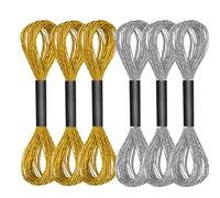 BUOKSLLY Sticktwist - 6 fili per punto croce, 8 m, filo metallico, oro e argento, filo metallico dorato, per lavori di bricolage (oro, argento)