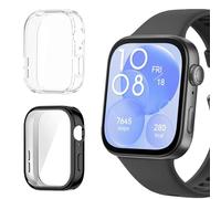 Buoluoioir 2 Pezzi Cover per Huawei Watch Fit 3 con Pellicola Protettiva, HD Clear Sottile Protettiva Ultrasottil Anti-Graffio Full Protezione Custodia per Huawei Watch Fit 3, Nero+Trasparente