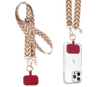 Buoluoioir Cordino Cellulare da Collo Universale Laccio Tracolla Regolabile, Collana con Due Ganci, Design con Trama di Foglie Marrone di Vite Catena Largo, Corda con Porta Carte e Perle per Donne
