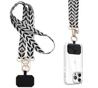 Buoluoioir Cordino Cellulare da Collo Universale Laccio Tracolla Regolabile, Collana con Due Ganci, Design con Trama di Foglie Nero di Vite Catena Largo, Corda con Porta Carte e Perle per Donne