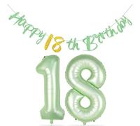 Buon 18° compleanno striscione - Salvia verde 18° compleanno decorazioni glitter felice 18° anno vecchio ghirlande diapositiva 18 palloncini numeri per ragazze ragazzi salvia verde decorazioni