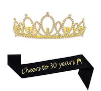 Buon 30 ° Compleanno Tiara e Sash Regali Cristallo Strass Principessa Corona per le Donne Decorazione di Compleanno Oro Tiara Nero Fascia Festa Favore Forniture