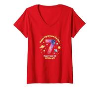 Buon 7° Viaggio Intorno al Sole Regalo di Compleanno Maglietta con Collo a V, Donna, Rosso, XL