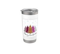 Buon albero di Natale leopardo plaid sbiancato camicia Donne Ragazza Bicchiere termico in acciaio inox doppia parete
