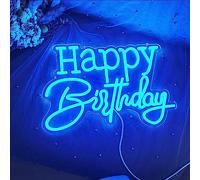 Buon compleanno Blue LED Neon Sign, Luce notturna per Wall Decor Party Bar Wedding Home Compleanno Art Decorazione Banner Regalo di compleanno con USB Chain Light modulator 5v 16.5"*10"