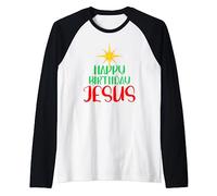 Buon Compleanno Gesù Cristiano Natale Religioso Donne Maglia con Maniche Raglan