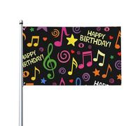 Buon compleanno, nota musicale e bandiera a forma di stella, 3x5 piedi, per esterni, giardino, prato, decorazione per le feste, striscione, taglia unica