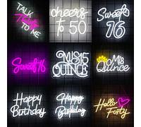 Buon compleanno / Salute ai 50 anni / Parla ai 30 / Sweet 16 / Mis 15 Quince / Mis Qunce / Hello Quaranta Insegna al neon, insegna a LED per feste di compleanno, illuminazione a tema Buon compleanno u