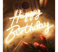 Buon compleanno Segno al neon bianco caldo LED Neon Night Party Decorazione USB Operazione Decorazione di fondo del partito Camera da letto Decorazione della parete 5V, 16.5 "* 11"
