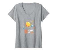 Buon decimo Viaggio Intorno al Sole | Regalo di Compleanno Spaziale Maglietta con Collo a V, Donna, Grigio Melange, XL