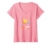 Buon decimo Viaggio Intorno al Sole | Regalo di Compleanno Spaziale Maglietta con Collo a V, Donna, Rosa, S