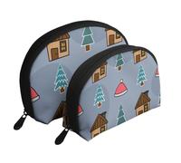 Buon Natale Albero di Natale, Borsa per trucco a conchiglia Portamonete da donna Borsa da toilette piccola Borsa per cosmetici 2 pezzi
