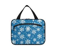Buon Natale Blu e Bianco Fiocchi di neve appesi grandi borse cosmetiche per le donne con gancio, accessori di design borsa cosmetica per il viaggio deve campeggio bolsas de maquillaje para mujer L