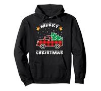 Buon Natale Bufalo Camion Rosso Plaid Divertente Divertente Albero su Camion Felpa con Cappuccio