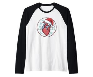Buon Natale Cardiologia ECG Line Battito Cardiaco Maglia con Maniche Raglan