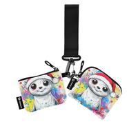 Buon Natale Carino Sigillo Bianco Portamonete da Donna Porta Carte Piccolo Portatile Portafoglio da Polso Portachiavi con Cinturino da Polso per Le Signore 2 Confezioni Portafoglio para Tarjetas