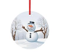 Buon Natale con ciondolo rotondo in alluminio con stampa di un pupazzo di neve felice, versatile ornamento personalizzabile per l'arredamento della casa durante le feste.